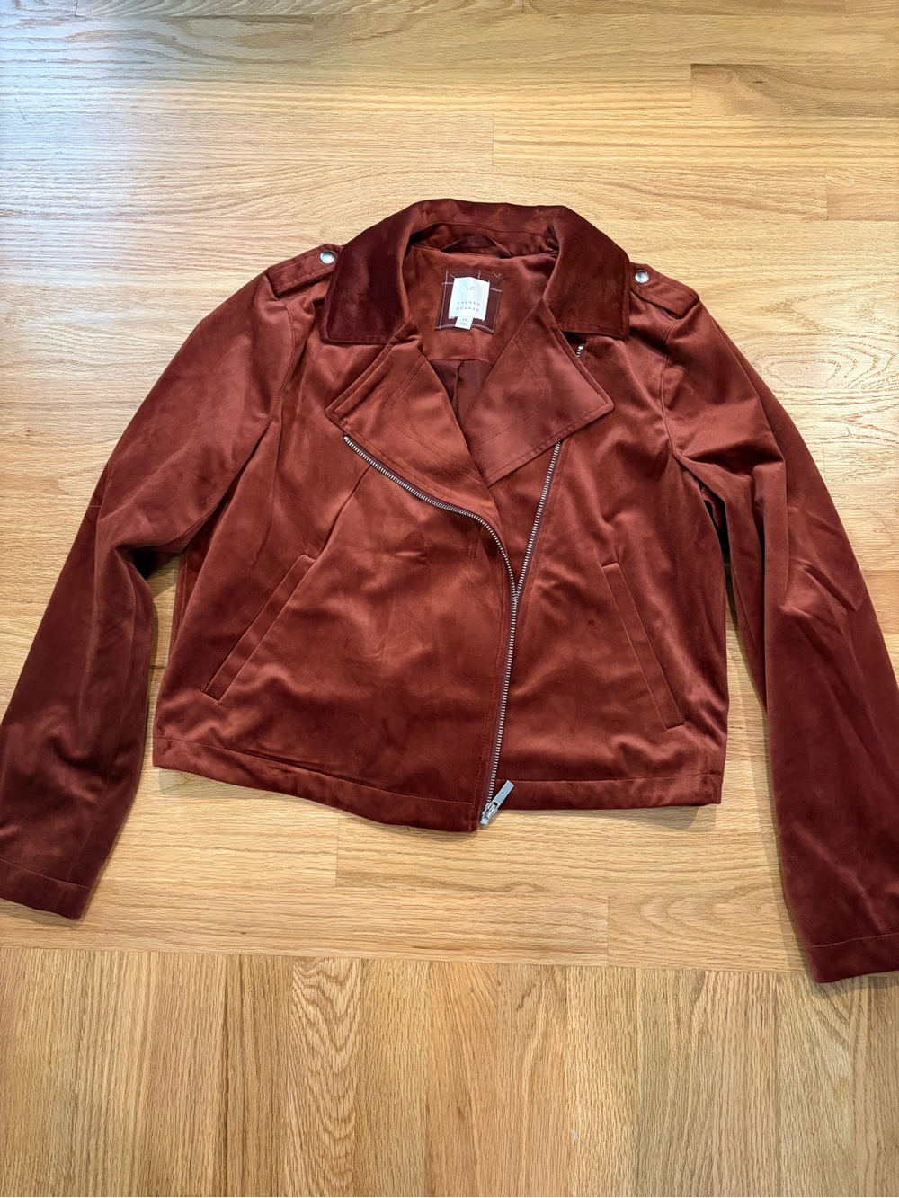 Lauren Conrad Women's Rust Velvet Moto Jacket Sz M